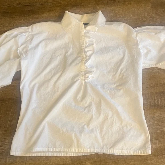 Ralph Lauren 100% Cotton White Ruffled Popover Blouse Size 12 - Picture 2 of 10